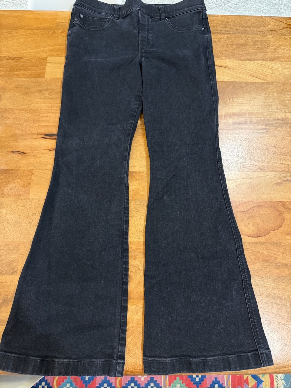 SPANX Black Shaping Flare-Leg Jeans With Elastic Waistband Size Large